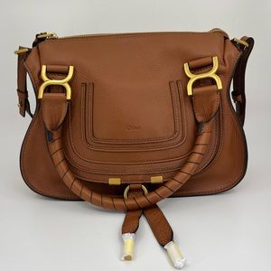 Authentic Chloé Small Double Carry Marcie Shoulder Bag in Grained Calf Leather